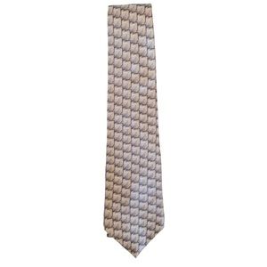 John Henry 100% Silk Beige Gray Geometric Print Tie